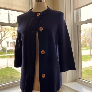 J.McLaughlin navy button down cardigan  size Small,  wood buttons/ red accent!!